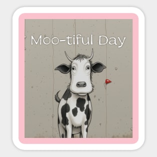 Cartoon Cow Moo-tiful Day Sticker